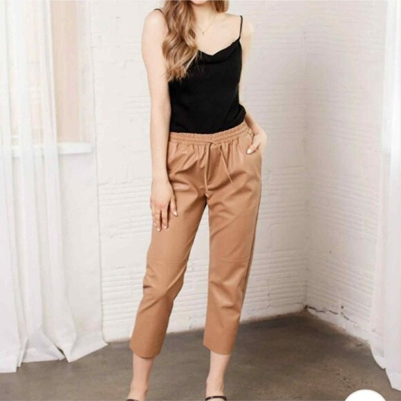 Deluc Fleetwood Nougat Faux Leather Crop Pants - Picture 1 of 12